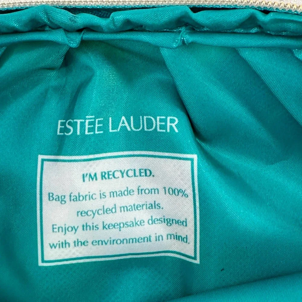 Estee Lauder Cosmetic Makeup Blue Pink Gold Tassel Zipper‎ Pouch Recycled Fabric